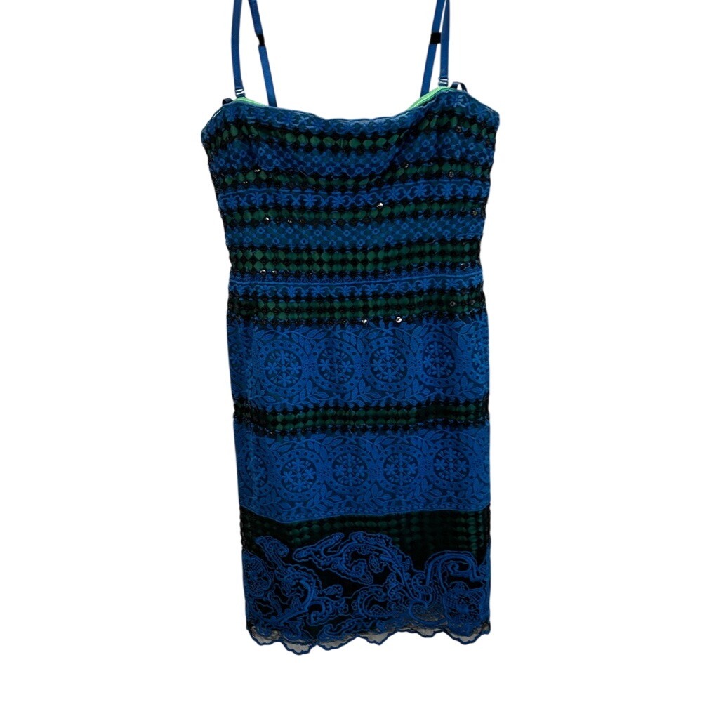 BCBGMaxAzria Manuela Blue and Black Green Mini Dress Spaghetti Strap Size 4